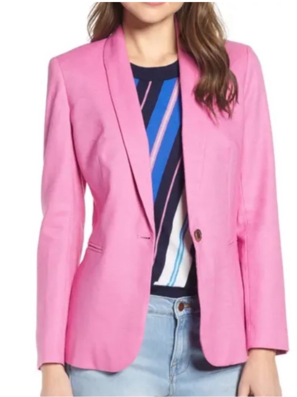 J.Crew Parke Stretch Linen Blend Blazer Pink Women’s 2